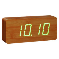 Click Clock Slab Green LED Alarm Clock, Beech